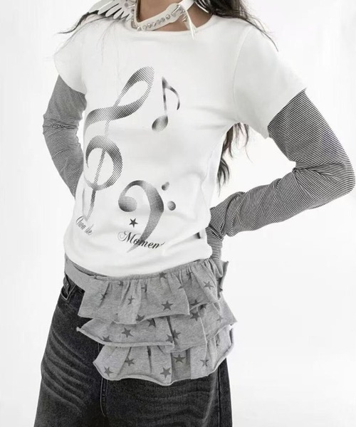 AsheKsha(アシクシャ)の「2枚重ね風長袖Tシャツ(Tシャツ/カットソー・レディース・ホワイト・M)」の4枚目の写真