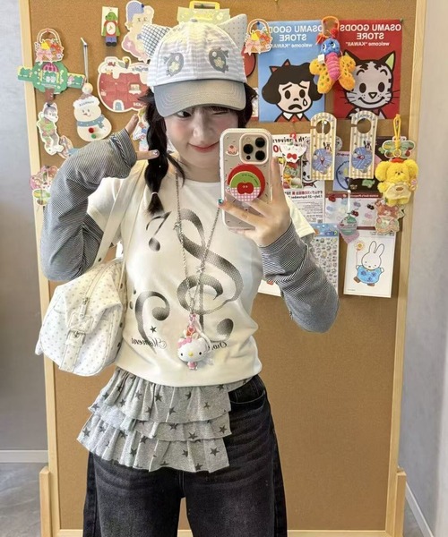 AsheKsha(アシクシャ)の「2枚重ね風長袖Tシャツ(Tシャツ/カットソー・レディース・ホワイト・M)」の7枚目の写真
