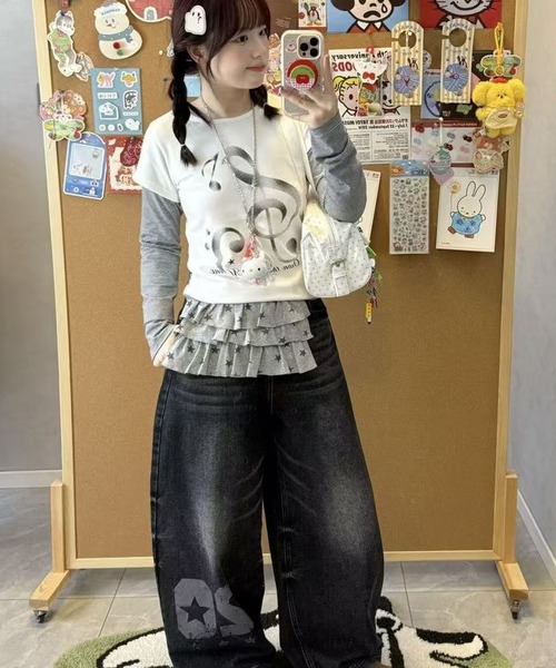 AsheKsha(アシクシャ)の「2枚重ね風長袖Tシャツ(Tシャツ/カットソー・レディース・ホワイト・M)」の8枚目の写真