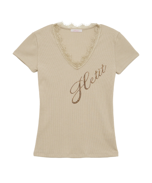 HETIT(ヘティ)の「レースロゴ半袖Tシャツ(ベージュ)(Tシャツ/カットソー・レディース・その他・FREE)」の2枚目の写真