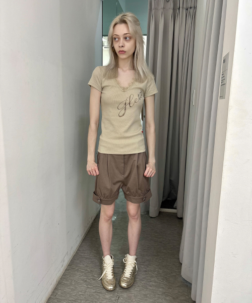 HETIT(ヘティ)の「レースロゴ半袖Tシャツ(ベージュ)(Tシャツ/カットソー・レディース・その他・FREE)」の5枚目の写真