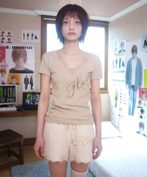 HETIT(ヘティ)の「レースロゴ半袖Tシャツ(ベージュ)(Tシャツ/カットソー・レディース・その他・FREE)」の6枚目の写真