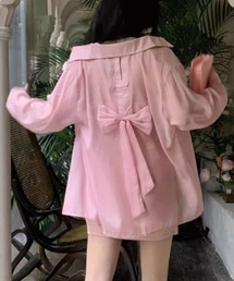 【バックシャン】バックリボンシアーオーバーシャツ