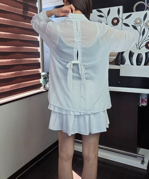 ｔｏｌｅｎｅ（トレネ）の「【バックシャン】バックリボンシアーオーバーシャツ（シャツ/ブラウス・レディース・ピンク/ホワイト・FREE）」の6枚目の写真