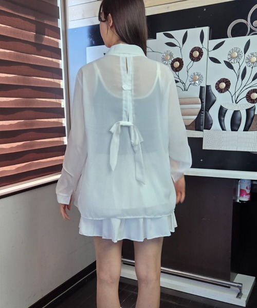 ｔｏｌｅｎｅ（トレネ）の「【バックシャン】バックリボンシアーオーバーシャツ（シャツ/ブラウス・レディース・ピンク/ホワイト・FREE）」の7枚目の写真