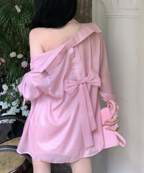 ｔｏｌｅｎｅ（トレネ）の「【バックシャン】バックリボンシアーオーバーシャツ（シャツ/ブラウス・レディース・ピンク/ホワイト・FREE）」の19枚目の写真