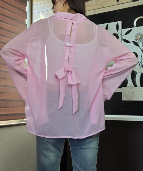 ｔｏｌｅｎｅ（トレネ）の「【バックシャン】バックリボンシアーオーバーシャツ（シャツ/ブラウス・レディース・ピンク/ホワイト・FREE）」の18枚目の写真