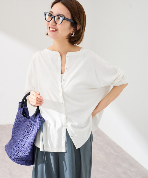 FRAMeWORK(フレームワーク)の「HEMP COTTON リングドット3WAY カーディガン(カーディガン/ボレロ・レディース・ホワイト/ブルー/ベージュ・FREE)」の1枚目の写真