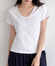 綿混クルーネックショート丈Tシャツカットソー