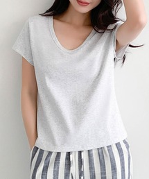綿混クルーネックショート丈Tシャツカットソー