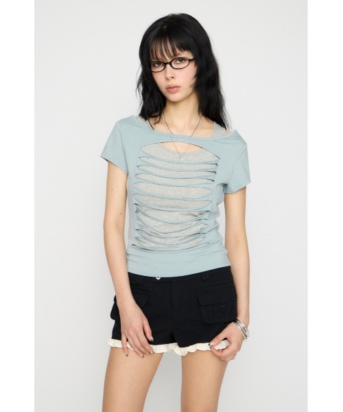 LAGUA GEM(ラグアジェム)の「CUTTING 2PIECE トップス(Tシャツ/カットソー・レディース・アイボリー/ライトブルー/杢グレー・FREE)」の5枚目の写真