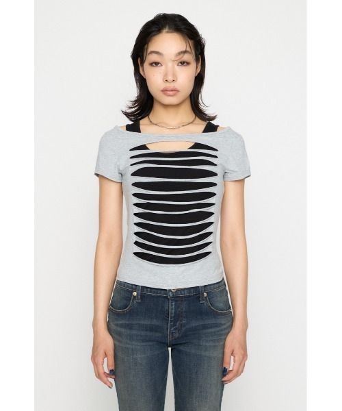 LAGUA GEM(ラグアジェム)の「CUTTING 2PIECE トップス(Tシャツ/カットソー・レディース・アイボリー/ライトブルー/杢グレー・FREE)」の9枚目の写真