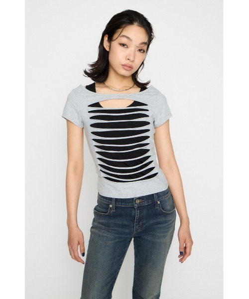LAGUA GEM(ラグアジェム)の「CUTTING 2PIECE トップス(Tシャツ/カットソー・レディース・アイボリー/ライトブルー/杢グレー・FREE)」の10枚目の写真