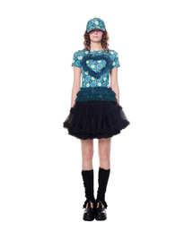 GREEDILOUS（グリディアス）の「sheer Lace Tiered Ruffle Mini Skirt（スカート）」