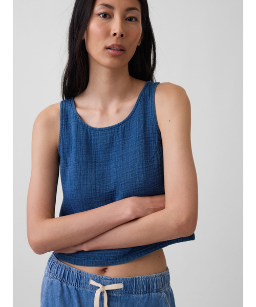 GAP(ギャップ)の「コットンガーゼ シェルタンクトップ(シャツ/ブラウス・レディース・インディゴブルー・S/L/XXS/M/XS)」の4枚目の写真