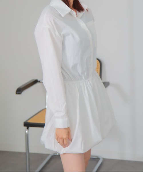 Chiina(チーナ)の「Chiina / ストライプ柄バルーンシャツワンピース(シャツワンピース・レディース・ホワイト/ライトブルー/ブルー/ライトピンク・FREE)」の5枚目の写真