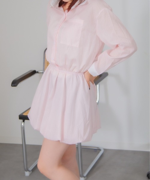 Chiina(チーナ)の「Chiina / ストライプ柄バルーンシャツワンピース(シャツワンピース・レディース・ホワイト/ライトブルー/ブルー/ライトピンク・FREE)」の10枚目の写真