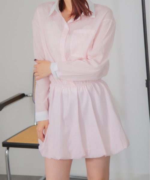 Chiina(チーナ)の「Chiina / ストライプ柄バルーンシャツワンピース(シャツワンピース・レディース・ホワイト/ライトブルー/ブルー/ライトピンク・FREE)」の12枚目の写真