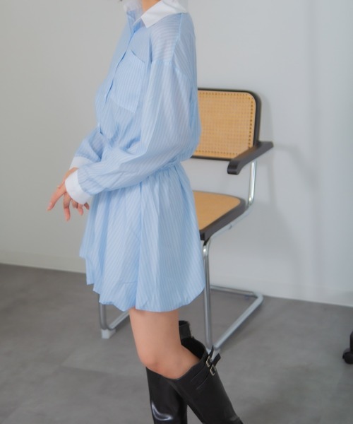 Chiina(チーナ)の「Chiina / ストライプ柄バルーンシャツワンピース(シャツワンピース・レディース・ホワイト/ライトブルー/ブルー/ライトピンク・FREE)」の18枚目の写真