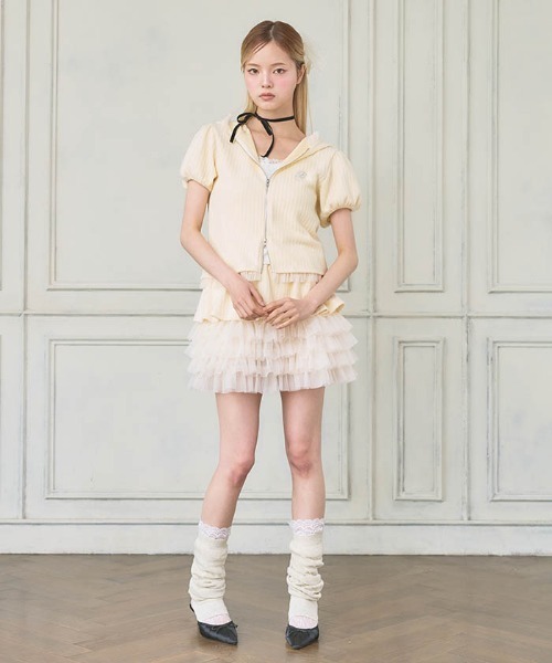 FickleBebe（フィクルベベ）の「リブパフスリーブチュールＰＫ（Tシャツ/カットソー・レディース・ブラック/グレー/イエロー/ピンク・FREE）」の12枚目の写真