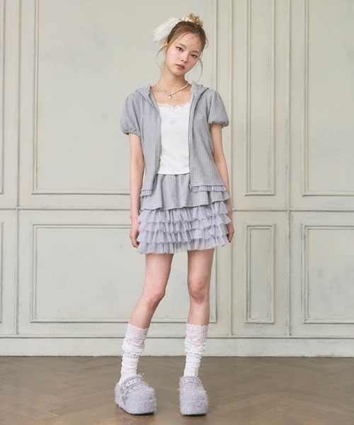 FickleBebe（フィクルベベ）の「リブパフスリーブチュールＰＫ（Tシャツ/カットソー・レディース・ブラック/グレー/イエロー/ピンク・FREE）」の15枚目の写真