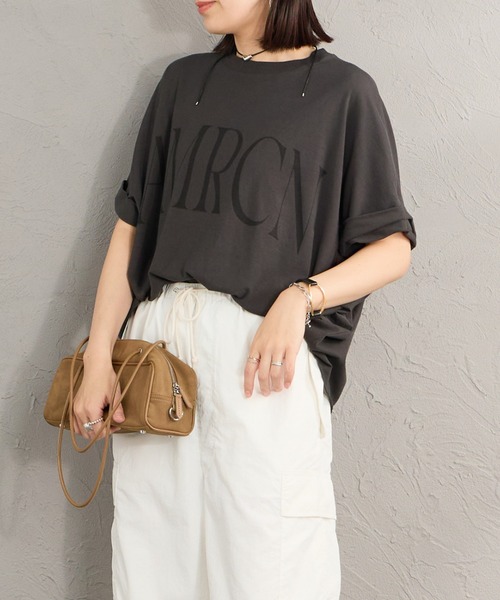 AMERICANA（アメリカーナ）の「【WEB限定】[Americana/アメリカーナ] AMRCN クロップド丈  ロールアッププリントTシャツ（Tシャツ/カットソー・レディース・ホワイト/ブラウン/ブラック・ONE SIZE）」の20枚目の写真