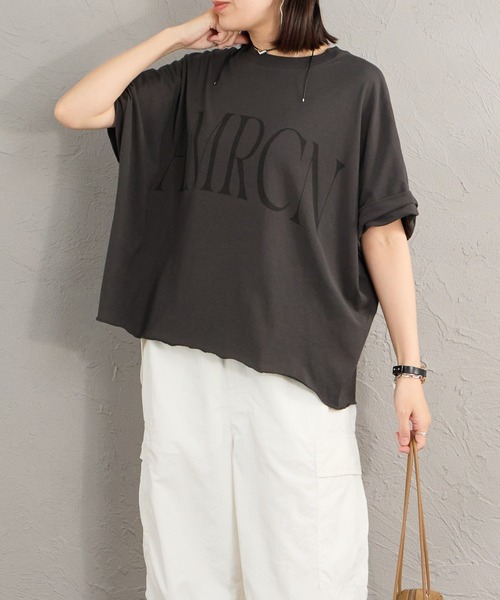 AMERICANA（アメリカーナ）の「【WEB限定】[Americana/アメリカーナ] AMRCN クロップド丈  ロールアッププリントTシャツ（Tシャツ/カットソー・レディース・ホワイト/ブラウン/ブラック・ONE SIZE）」の22枚目の写真