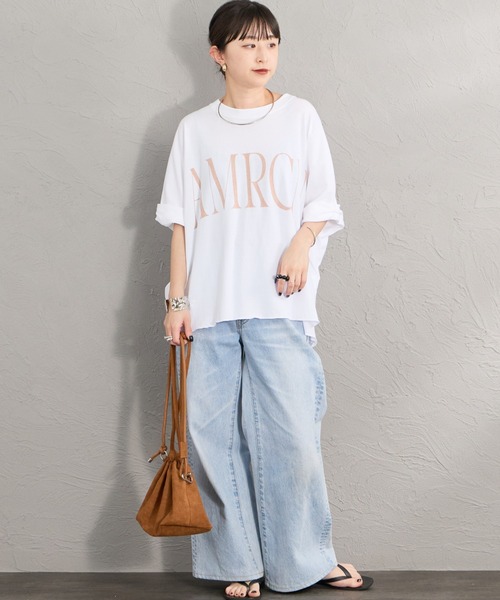AMERICANA（アメリカーナ）の「【WEB限定】[Americana/アメリカーナ] AMRCN クロップド丈  ロールアッププリントTシャツ（Tシャツ/カットソー・レディース・ホワイト/ブラウン/ブラック・ONE SIZE）」の5枚目の写真