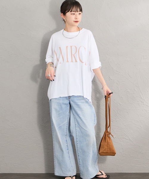 AMERICANA（アメリカーナ）の「【WEB限定】[Americana/アメリカーナ] AMRCN クロップド丈  ロールアッププリントTシャツ（Tシャツ/カットソー・レディース・ホワイト/ブラウン/ブラック・ONE SIZE）」の14枚目の写真