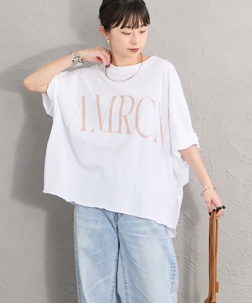 AMERICANA（アメリカーナ）の「【WEB限定】[Americana/アメリカーナ] AMRCN クロップド丈  ロールアッププリントTシャツ（Tシャツ/カットソー・レディース・ホワイト/ブラウン/ブラック・ONE SIZE）」の11枚目の写真