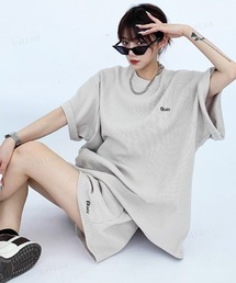 Dalfwin（ダールフィン）の「韓国ファッション 【上下セット】Oisis刺繍ワッフル半袖セットアップ（ルームウェア/パジャマ）」