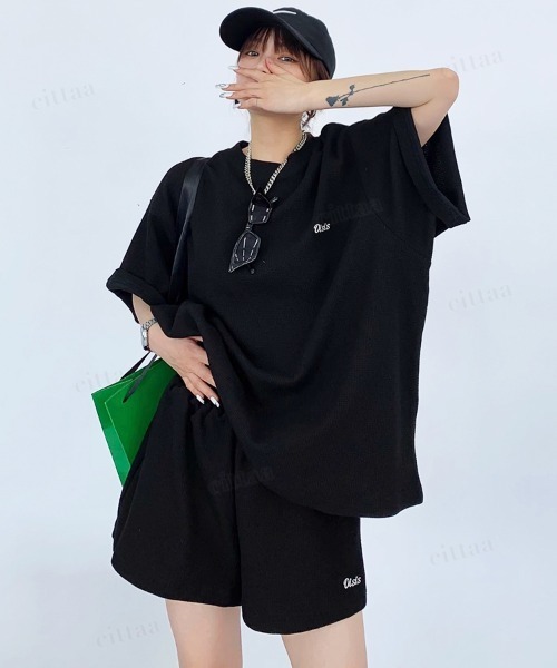 Dalfwin(ダールフィン)の「韓国ファッション 【上下セット】Oisis刺繍ワッフル半袖セットアップ(ルームウェア/パジャマ・レディース・ブラック/ベージュ・FREE)」の21枚目の写真