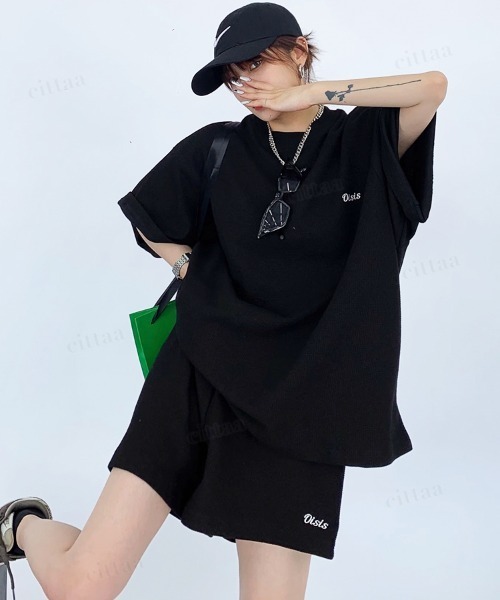 Dalfwin(ダールフィン)の「韓国ファッション 【上下セット】Oisis刺繍ワッフル半袖セットアップ(ルームウェア/パジャマ・レディース・ブラック/ベージュ・FREE)」の22枚目の写真