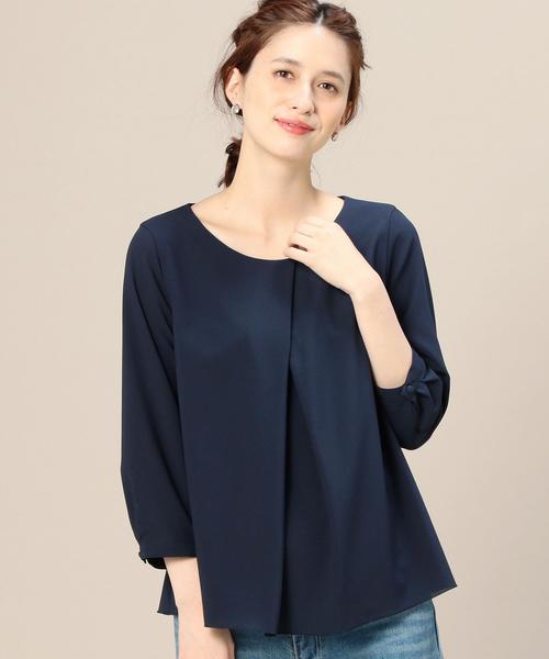 ユナイテッドアローズ／美品❤️フロントタックVネックブラウス グレイッシュブルー ユナイテッドアローズ／美品❤️フロントタックVネックブラウス