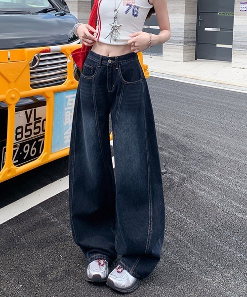 gossip!ロサンゼルス(ゴシップロサンゼルス)の「Y2K バックロゴ刺繍 裾たまり ルーズワイドバギーデニムパンツ(デニムパンツ・レディース・インディゴブルー・M/S)」の12枚目の写真