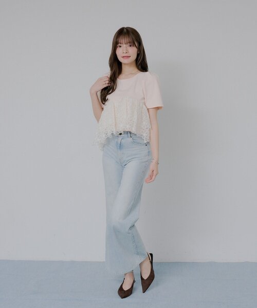 Chico(チコ)の「【SALON by Chico】パフ袖フラワーオーガンジーペプラムトップス(Tシャツ/カットソー・レディース・ブラック系その他/ピンク/ホワイト・FREE)」の8枚目の写真
