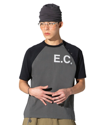 XTT160 E.C ヘンリーネックラグランTシャツ (ブラック/チャコール)