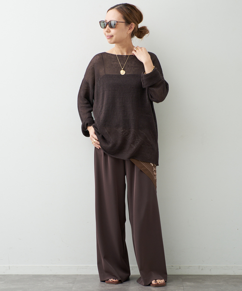 Deuxieme Classe(ドゥーズィエムクラス)の「LINO Sheer プルオーバー(ニット/セーター・レディース・ブラウン/ネイビー/ベージュ・FREE)」の4枚目の写真