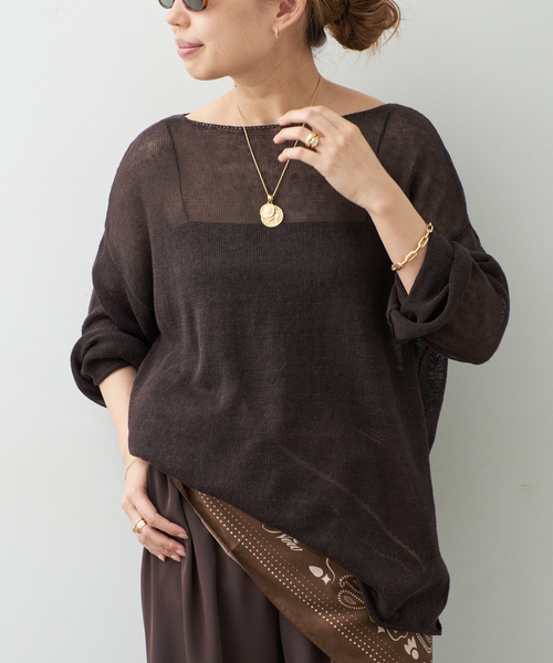 Deuxieme Classe(ドゥーズィエムクラス)の「LINO Sheer プルオーバー(ニット/セーター・レディース・ブラウン/ネイビー/ベージュ・FREE)」の7枚目の写真