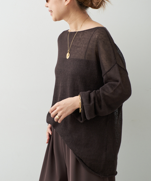Deuxieme Classe(ドゥーズィエムクラス)の「LINO Sheer プルオーバー(ニット/セーター・レディース・ブラウン/ネイビー/ベージュ・FREE)」の8枚目の写真
