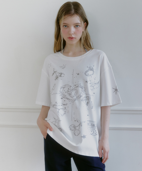 MICANE(ミケーネ)の「インク&ハートオーバーサイズTシャツ(Tシャツ/カットソー・レディース・アイボリー・SMALL/MEDIUM/LARGE/X-LARGE)」の2枚目の写真