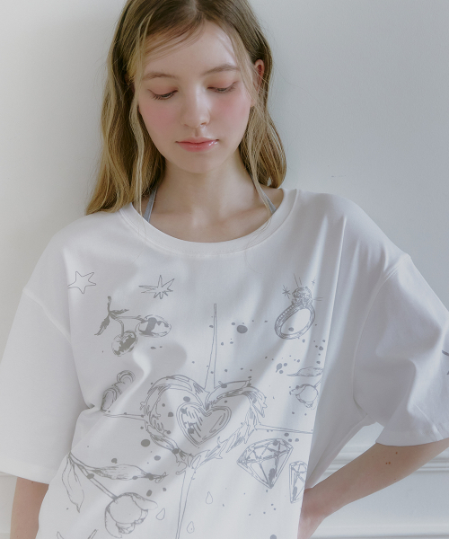 MICANE(ミケーネ)の「インク&ハートオーバーサイズTシャツ(Tシャツ/カットソー・レディース・アイボリー・SMALL/MEDIUM/LARGE/X-LARGE)」の4枚目の写真