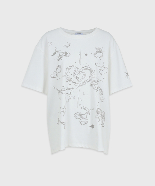 MICANE(ミケーネ)の「インク&ハートオーバーサイズTシャツ(Tシャツ/カットソー・レディース・アイボリー・SMALL/MEDIUM/LARGE/X-LARGE)」の7枚目の写真