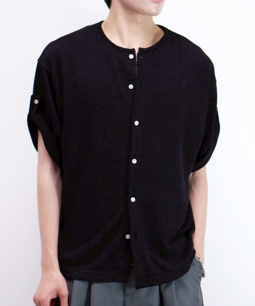 Chikashitsu +(チカシツプラス)の「【Chikashitsu +】roll up sleeve button t-shirt (4color) / 【チカシツプラス】ソフト半袖カーディガンシャツ<着用動画あり>(シャツ/ブラウス・メンズ・ブラウン/グレー/ブラック/ホワイト・ONE SIZE)」の12枚目の写真