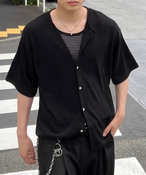 Chikashitsu +(チカシツプラス)の「【Chikashitsu +】roll up sleeve button t-shirt (4color) / 【チカシツプラス】ソフト半袖カーディガンシャツ<着用動画あり>(シャツ/ブラウス・メンズ・ブラウン/グレー/ブラック/ホワイト・ONE SIZE)」の11枚目の写真