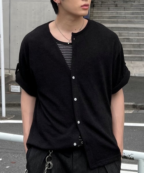 Chikashitsu +(チカシツプラス)の「【Chikashitsu +】roll up sleeve button t-shirt (4color) / 【チカシツプラス】ソフト半袖カーディガンシャツ<着用動画あり>(シャツ/ブラウス・メンズ・ブラウン/グレー/ブラック/ホワイト・ONE SIZE)」の6枚目の写真