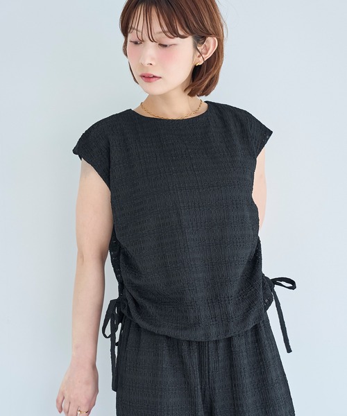 mil（ミル）の「シアージャガード ドロストトップス【587231】（Tシャツ/カットソー・レディース・ブラック/アイボリー/ダークブラウン・ONE SIZE）」の2枚目の写真
