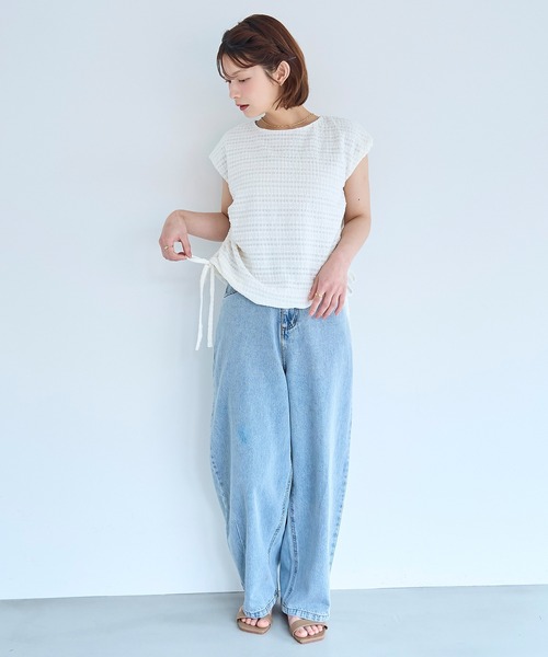 mil（ミル）の「シアージャガード ドロストトップス【587231】（Tシャツ/カットソー・レディース・ブラック/アイボリー/ダークブラウン・ONE SIZE）」の7枚目の写真