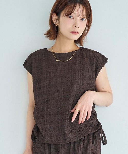 mil（ミル）の「シアージャガード ドロストトップス【587231】（Tシャツ/カットソー・レディース・ブラック/アイボリー/ダークブラウン・ONE SIZE）」の18枚目の写真