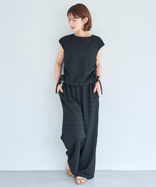 mil（ミル）の「シアージャガード ドロストトップス【587231】（Tシャツ/カットソー・レディース・ブラック/アイボリー/ダークブラウン・ONE SIZE）」の4枚目の写真